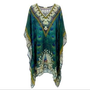 Renzo + Kai • 100% Silk Kaftan Cover-Up Peacock Print